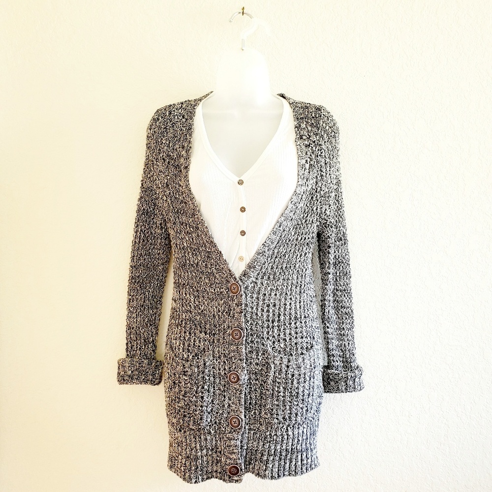 American Eagle Black/White Knit Long Cardigan